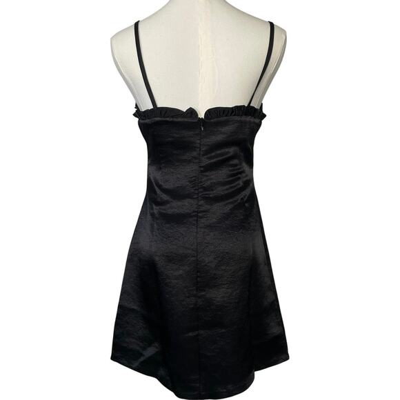 Satin Black Mini Slip Dress Ruffles Cocktail Party Date Night Y2K Size Small - Picture 3 of 9